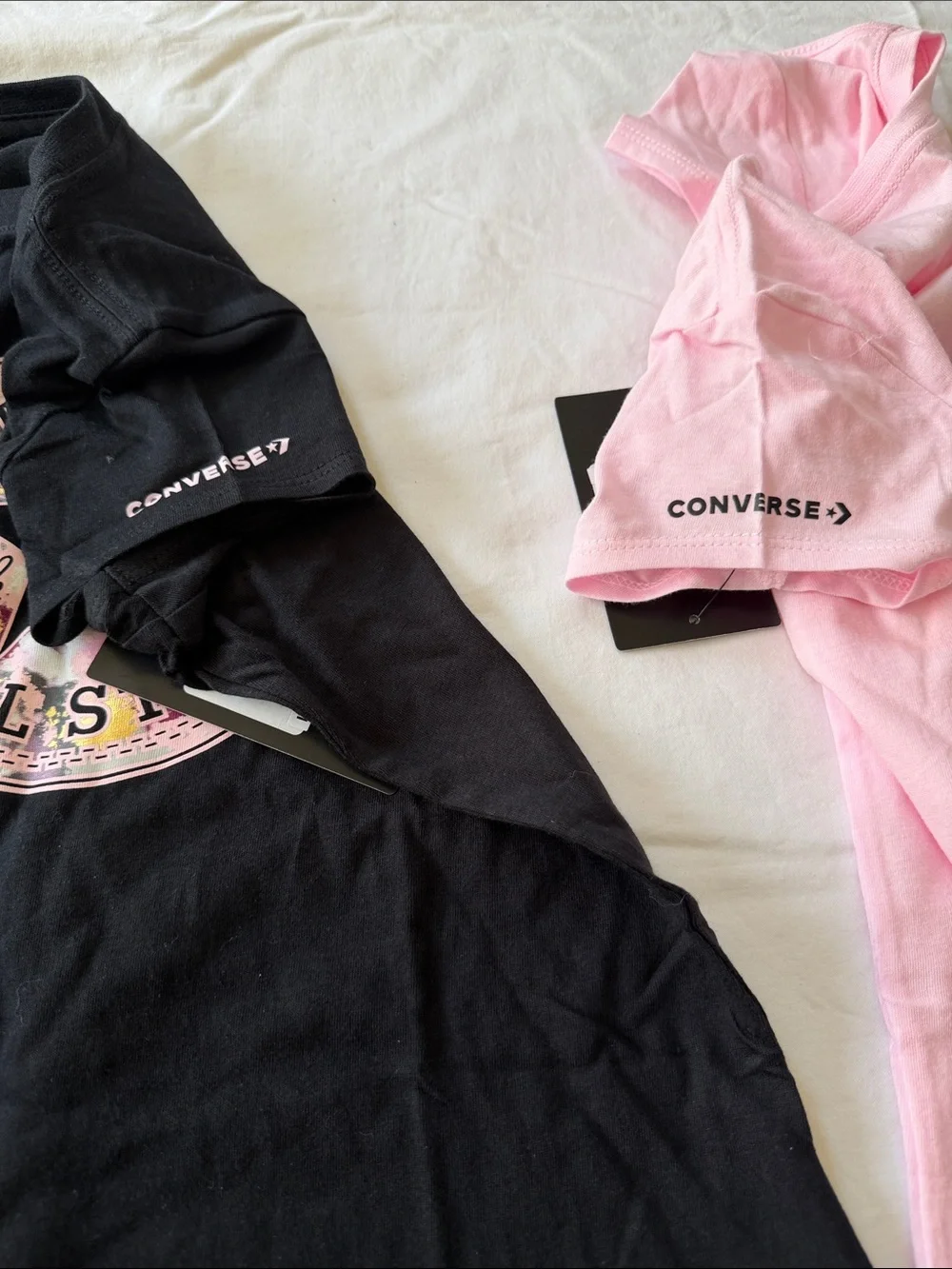 Converse Girls' Graphic Tees in Black & Pink - Floral Sneaker Designs size M